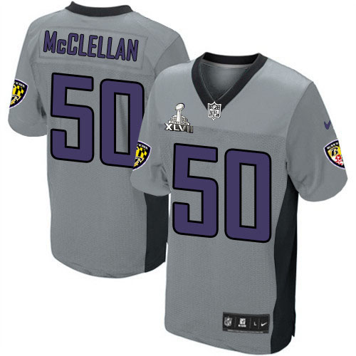 Nike Ravens 50 Albert McClellan Grey Shadow Elite 2013 Super Bowl XLVII Jersey