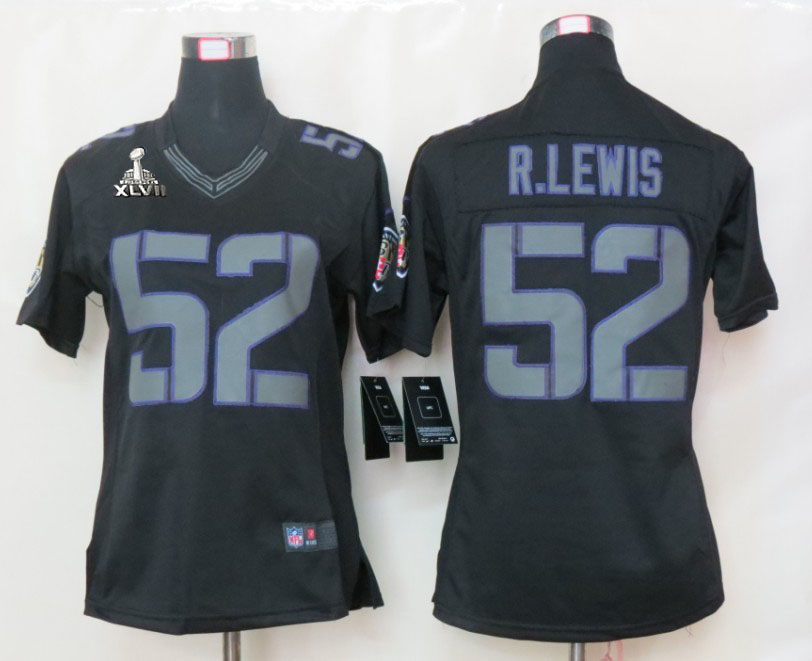 Nike Ravens 52 R.Lewis Black Impact Women Limited 2013 Super Bowl XLVII Jersey