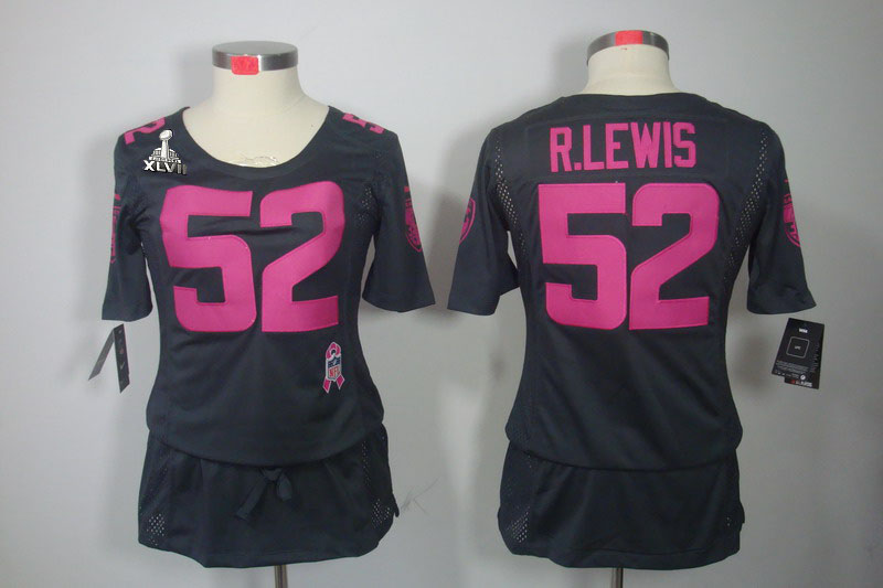 Nike Ravens 52 R.Lewis Grey Women Elite 2013 Super Bowl XLVII Skirts