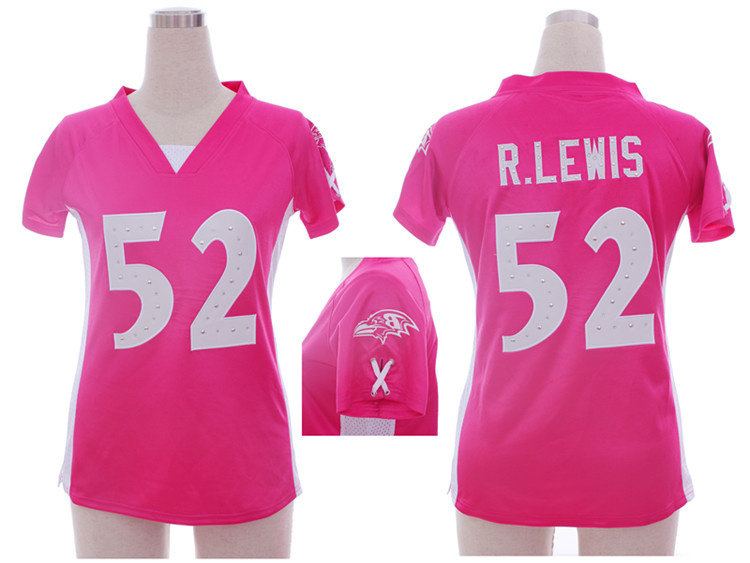 Nike Ravens 52 R.Lewis Pink Women Draft Him II Top Jerseys