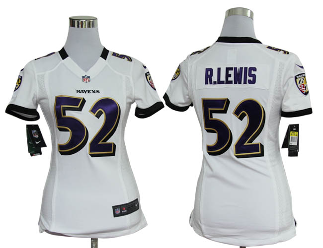 Nike Ravens 52 R.Lewis White Game Women Jerseys