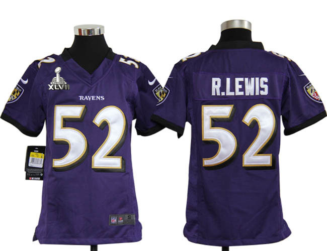 Nike Ravens 52 R.Lewis purple game youth 2013 Super Bowl XLVII Jersey