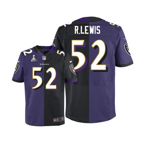 Nike Ravens 52 Ray Lewis Purple&Black Split Elite 2013 Super Bowl XLVII Jersey