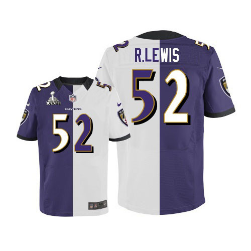 Nike Ravens 52 Ray Lewis Purple&White Split Elite 2013 Super Bowl XLVII Jersey
