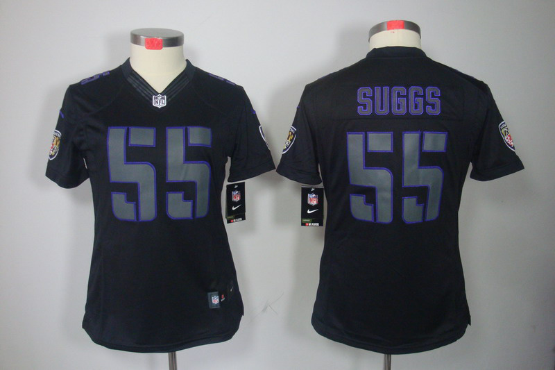 Nike Ravens 55 Suggs Black Impact Women Limited Jerseys