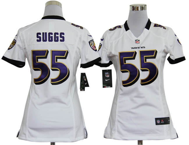 Nike Ravens 55 Suggs White Game Women Jerseys