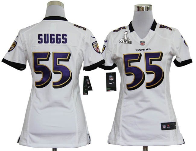 Nike Ravens 55 Suggs White Women Game 2013 Super Bowl XLVII Jersey