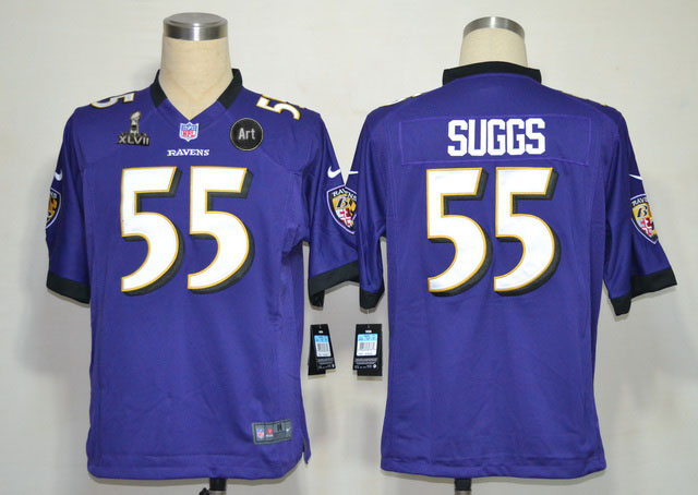 Nike Ravens 55 Suggs purple Game 2013 Super Bowl XLVII and Art Jerseys
