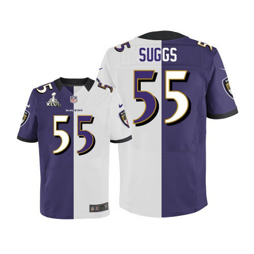 Nike Ravens 55 Terrell Suggs Purple&White Split Elite 2013 Super Bowl XLVII Jersey
