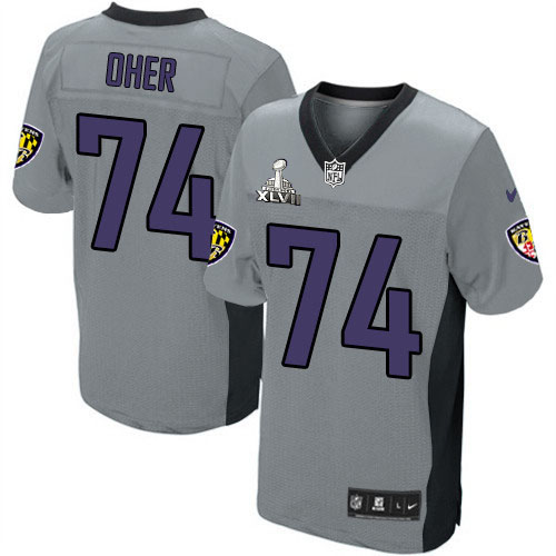 Nike Ravens 74 Michael Oher Grey Shadow Elite 2013 Super Bowl XLVII Jersey