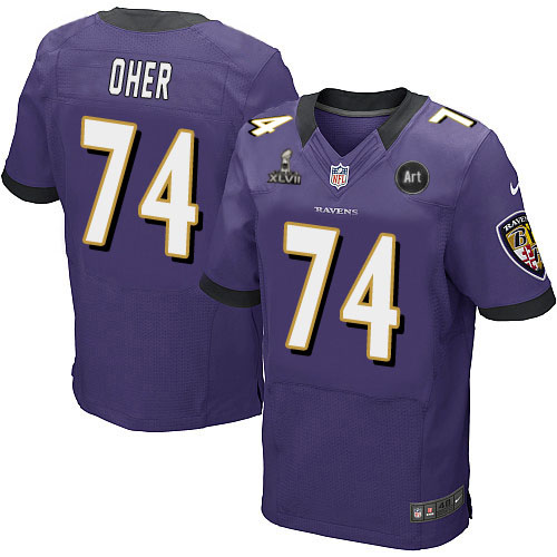 Nike Ravens 74 Oher purple Elite 2013 Super Bowl XLVII and Art Jerseys