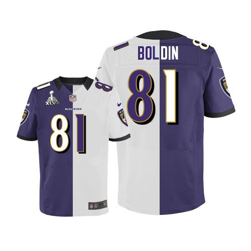 Nike Ravens 81 Anquan Boldin Purple&White Split Elite 2013 Super Bowl XLVII Jersey