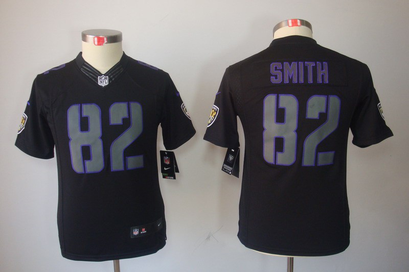 Nike Ravens 82 Smith Black Impact Kids Limited Jerseys
