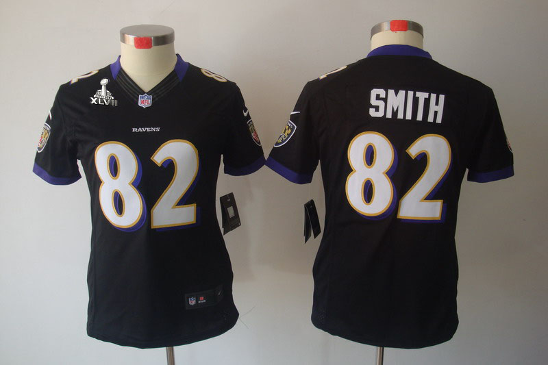 Nike Ravens 82 Smith Black Women Limited 2013 Super Bowl XLVII Jersey