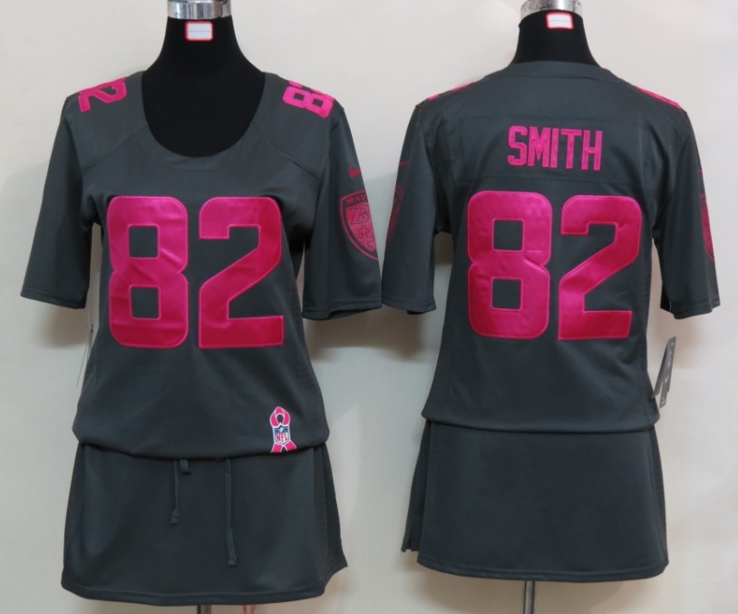 Nike Ravens 82 Smith Elite breast Cancer Awareness Dark Grey Women Jerseys