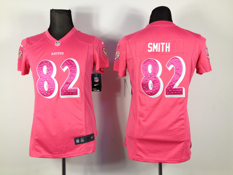 Nike Ravens 82 Smith Pink Women Jerseys
