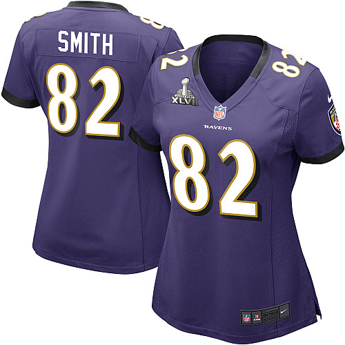 Nike Ravens 82 Smith Purple women 2013 Super Bowl XLVII Jersey