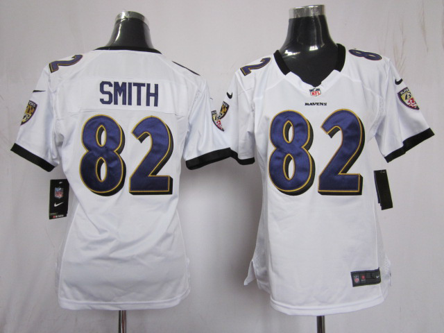 Nike Ravens 82 Smith White Women Game Jerseys - Click Image to Close