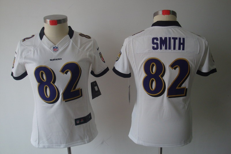 Nike Ravens 82 Smith White Women Limited Jerseys