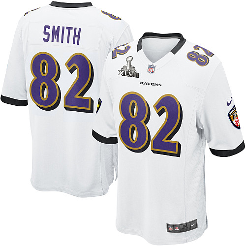 Nike Ravens 82 Smith White game 2013 Super Bowl XLVII Jersey
