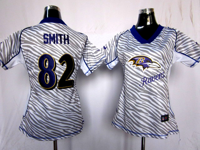 Nike Ravens 82 Smith Women Zebra Jerseys