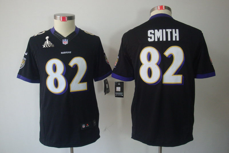 Nike Ravens 82 Smith black limited youth 2013 Super Bowl XLVII Jersey - Click Image to Close