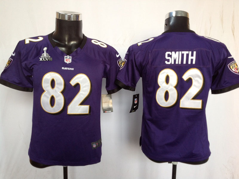 Nike Ravens 82 Smith purple game youth 2013 Super Bowl XLVII Jersey