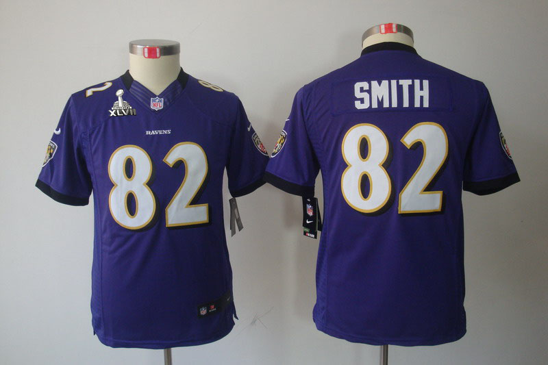 Nike Ravens 82 Smith purple limited youth 2013 Super Bowl XLVII Jersey