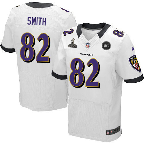 Nike Ravens 82 Smith white Elite 2013 Super Bowl XLVII and Art Jerseys