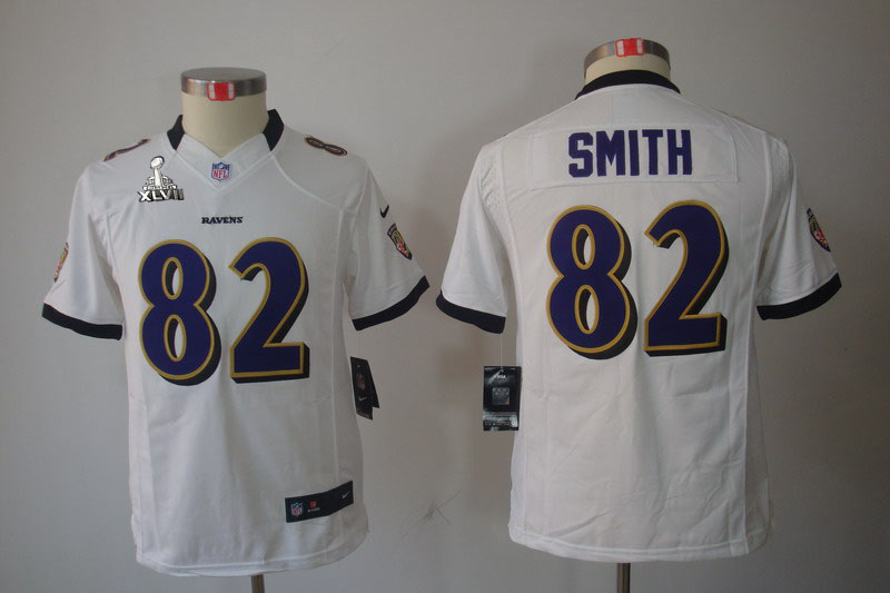 Nike Ravens 82 Smith white limited youth 2013 Super Bowl XLVII Jersey
