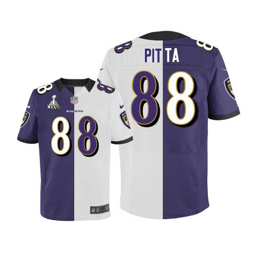 Nike Ravens 88 Dennis Pitta Purple&White Split Elite 2013 Super Bowl XLVII Jersey
