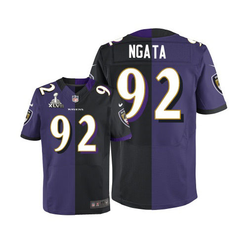 Nike Ravens 92 Haloti Ngata Purple&Black Split Elite 2013 Super Bowl XLVII Jersey