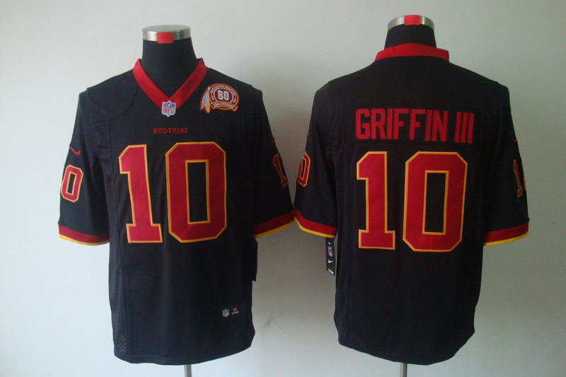 Nike Redskins 10 Griffin III Black Game 80th Jerseys
