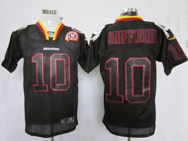 Nike Redskins 10 Griffin III Black Shadow 80th Patch Elite Jerseys - Click Image to Close