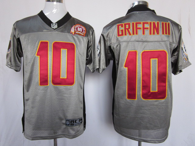 Nike Redskins 10 Griffin III Grey 80th Patch Elite Jerseys