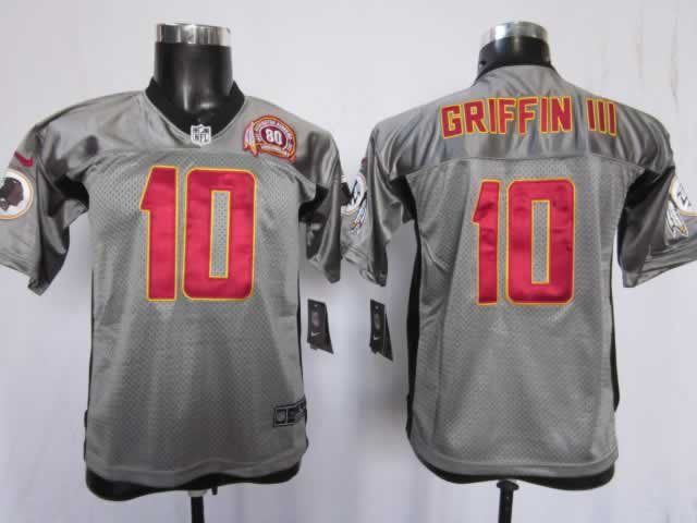 Nike Redskins 10 Griffin III Grey Kids Elite 80th Patch Jerseys