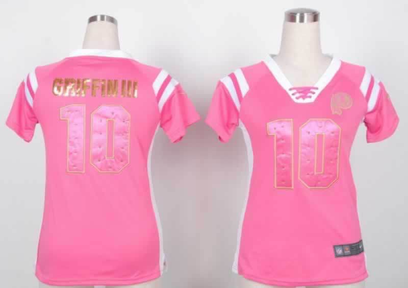 Nike Redskins 10 Griffin III Pink Women's Handwork Sequin lettering Fashion Jerseys