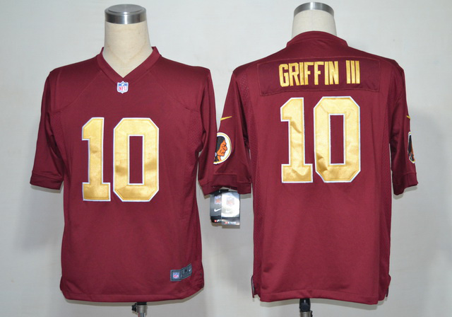 Nike Redskins 10 Griffin III Red Golden number Game Jerseys