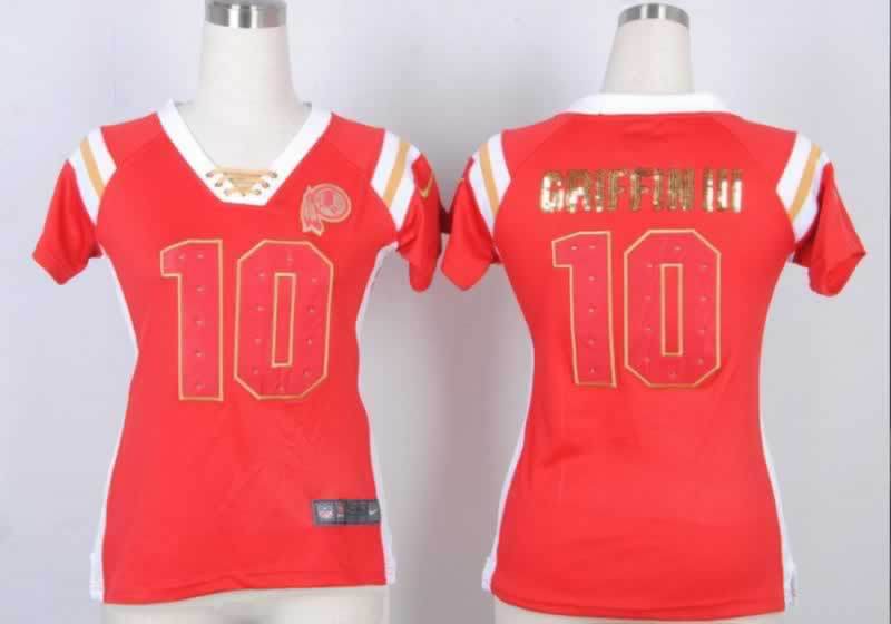 Nike Redskins 10 Griffin III Red Women's Handwork Sequin lettering Fashion Jerseys