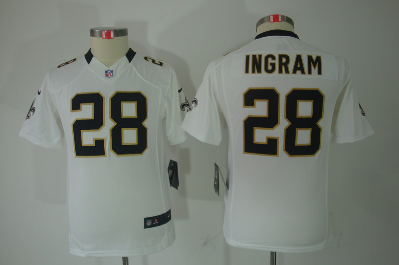 Nike Saints 28 Ingram White Kids Limited Jerseys