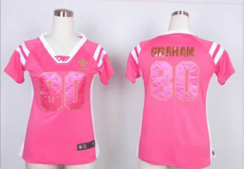 Nike Saints 80 Graham Pink Women's Handwork Sequin lettering Fashion Jerseys