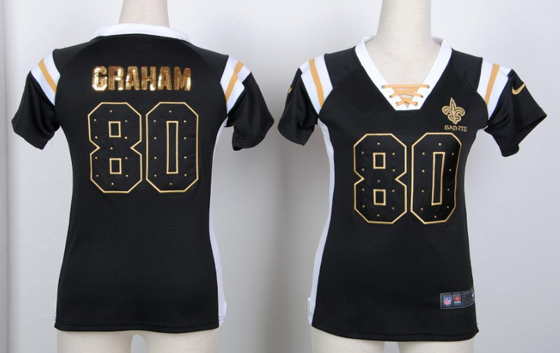 Nike Saints 80 Jimmy Graham Black Women's Handwork Sequin lettering Fashion Jerseys
