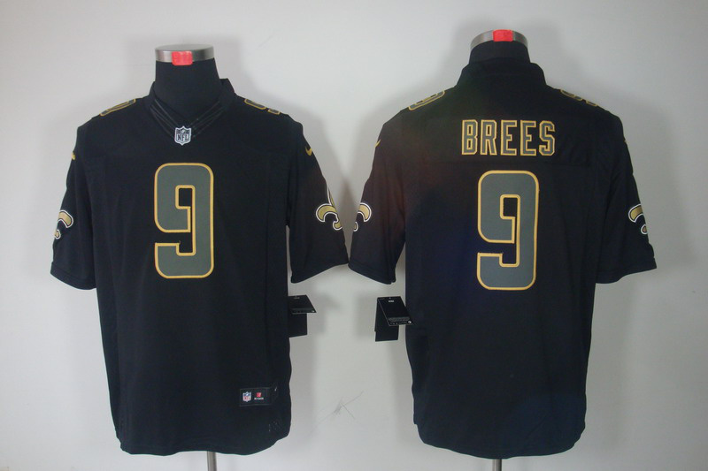 Nike Saints 9 Brees Black Impact Limited Jerseys