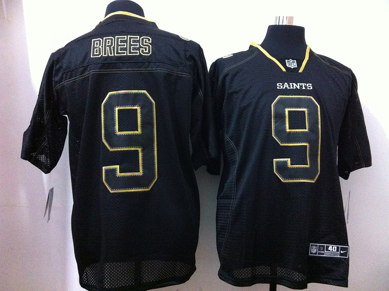 Nike Saints 9 Brees Black Shadow Elite Jerseys