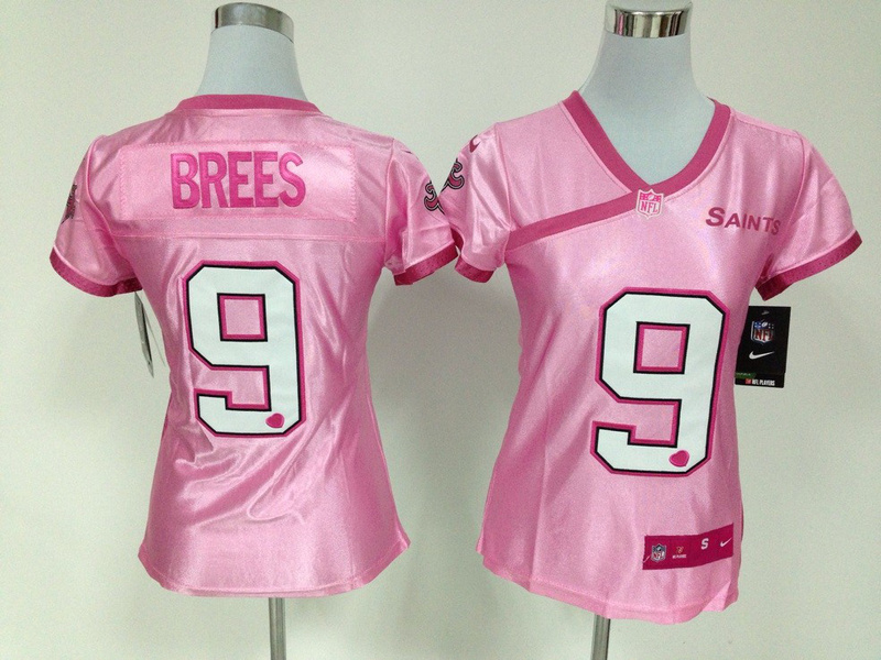 Nike Saints 9 Brees Pink Love's Women Jerseys