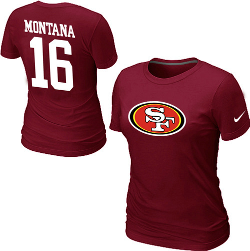 Nike San Francisco 49ers 16 Montana Name & Number Women's T-Shirt Red