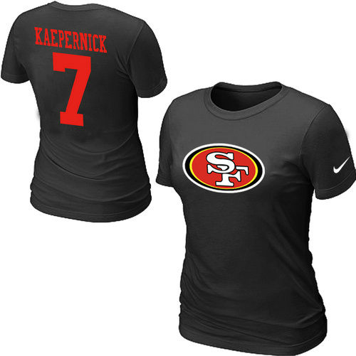 Nike San Francisco 49ers 7 Kaepernick Name & Number Women's T-Shirt Black - Click Image to Close
