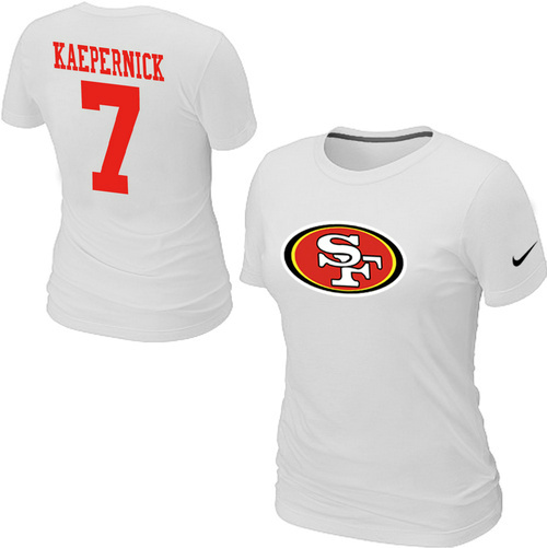 Nike San Francisco 49ers 7 Kaepernick Name & Number Women's T-Shirt White - Click Image to Close
