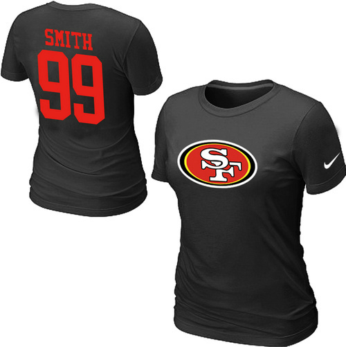 Nike San Francisco 49ers 99 SMITH Name & Number Women's T-Shirt Black - Click Image to Close