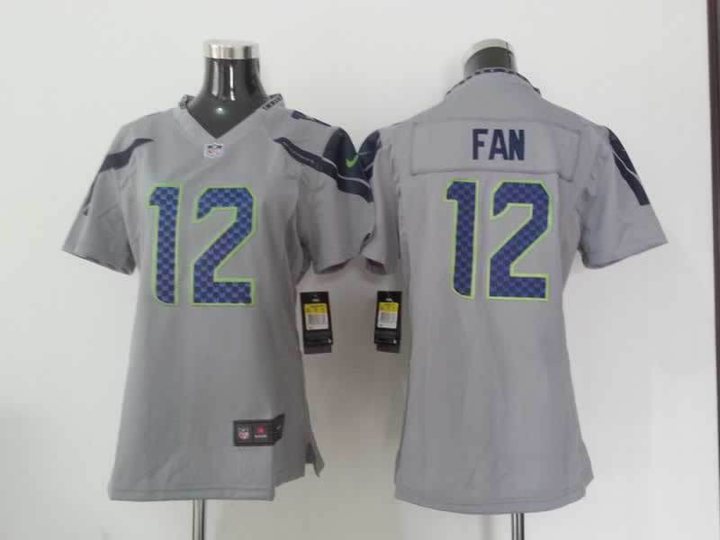 Nike Seahawks 12 Fan Grey Women Game Jerseys